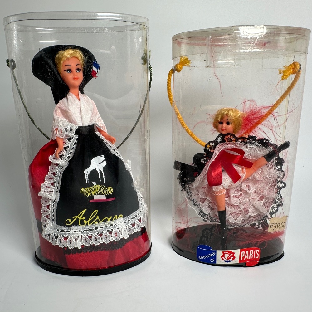 Vintage French Souvenir Dolls Alsace Paris Can Can European Tourist 60s 70s